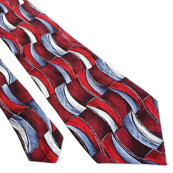 Arrow Red Print Abstract‎ Gray Short Wide Silk Tie - Picture 1 of 6